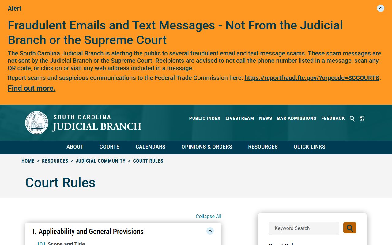 South Carolina Appellate Court Rules page governing Greenville County court dockets and appeals