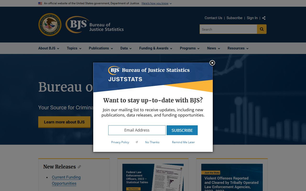 Bureau of Justice Statistics page providing context for Greenville County court dockets and case outcomes