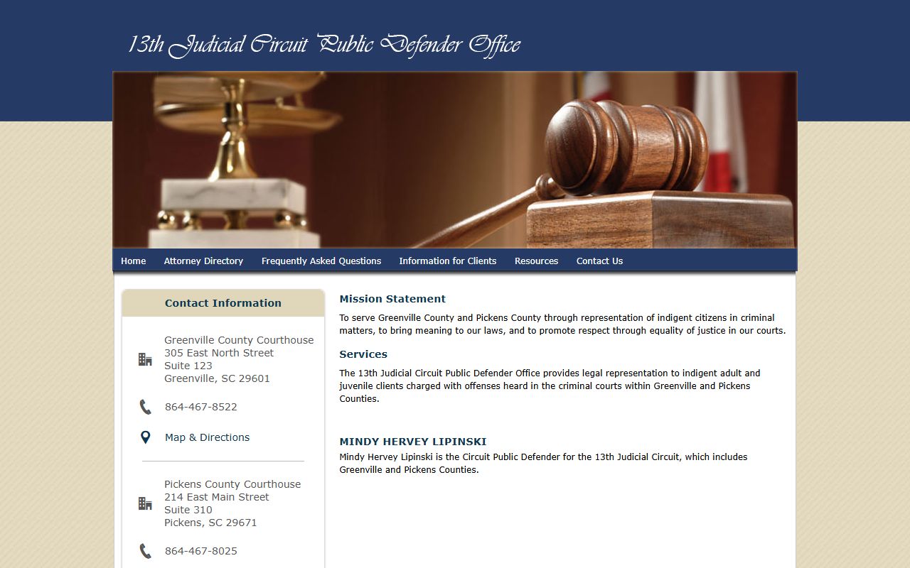 13th Circuit Public Defender website serving Greenville County arrest records cases