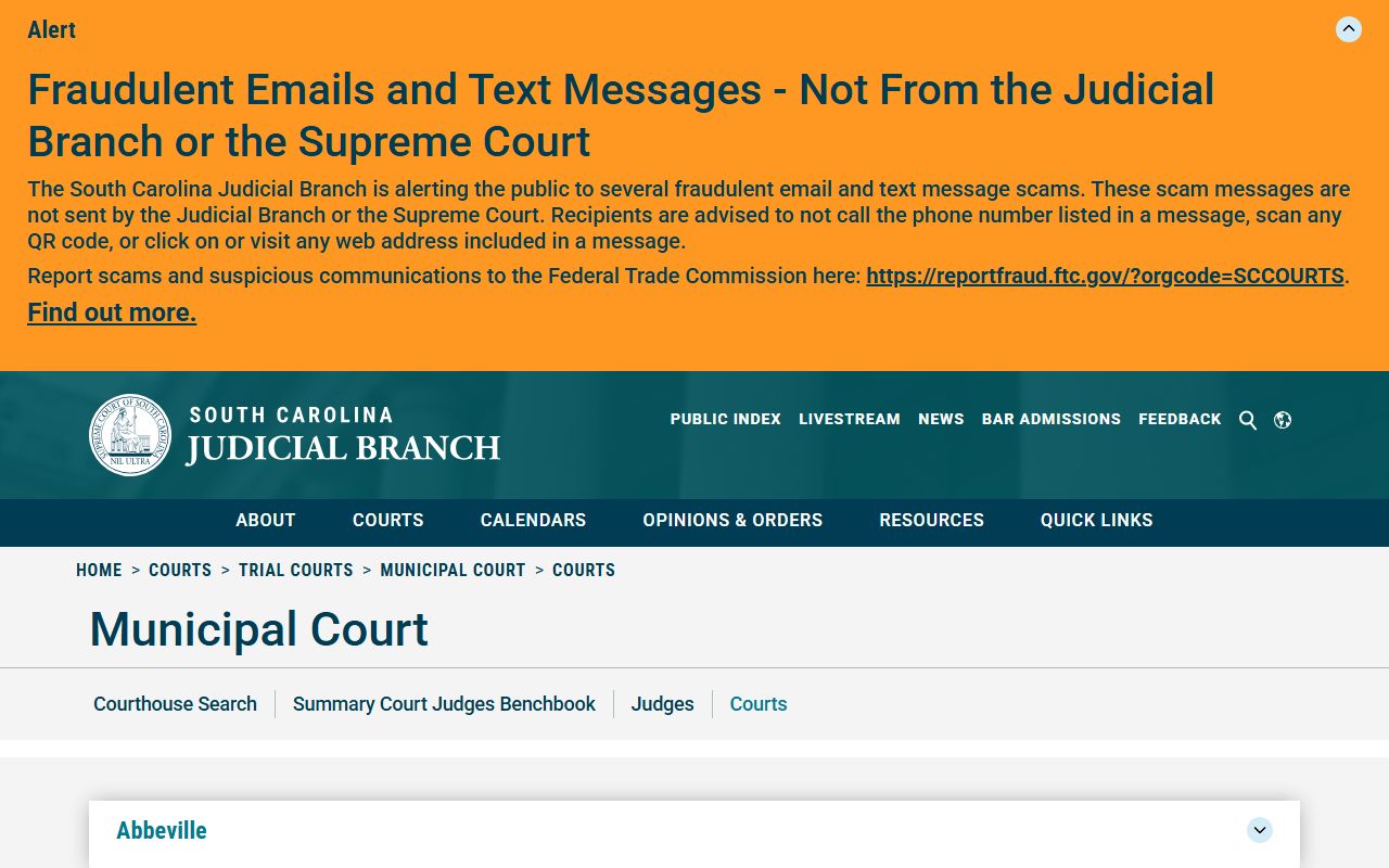South Carolina municipal court directory listing Greenville County Circuit Court area cities