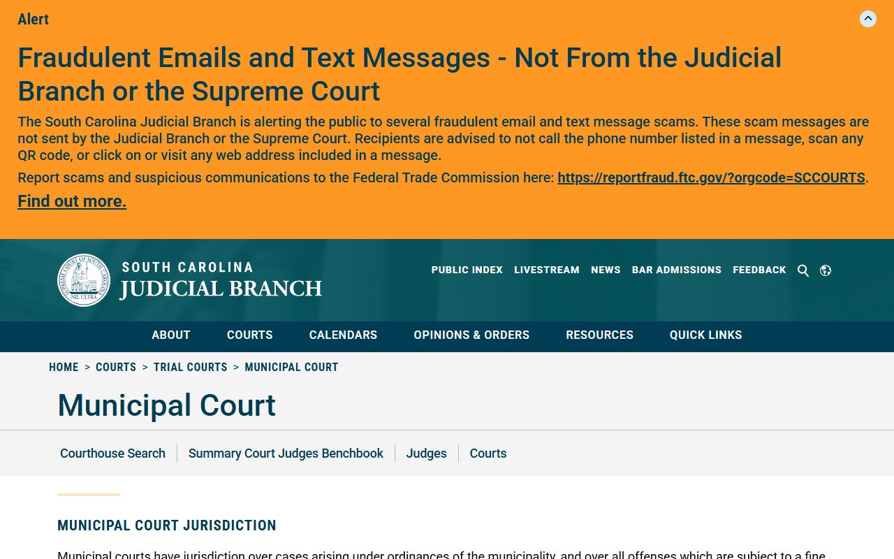 South Carolina Municipal Court overview tied to Greenville County Circuit Court area