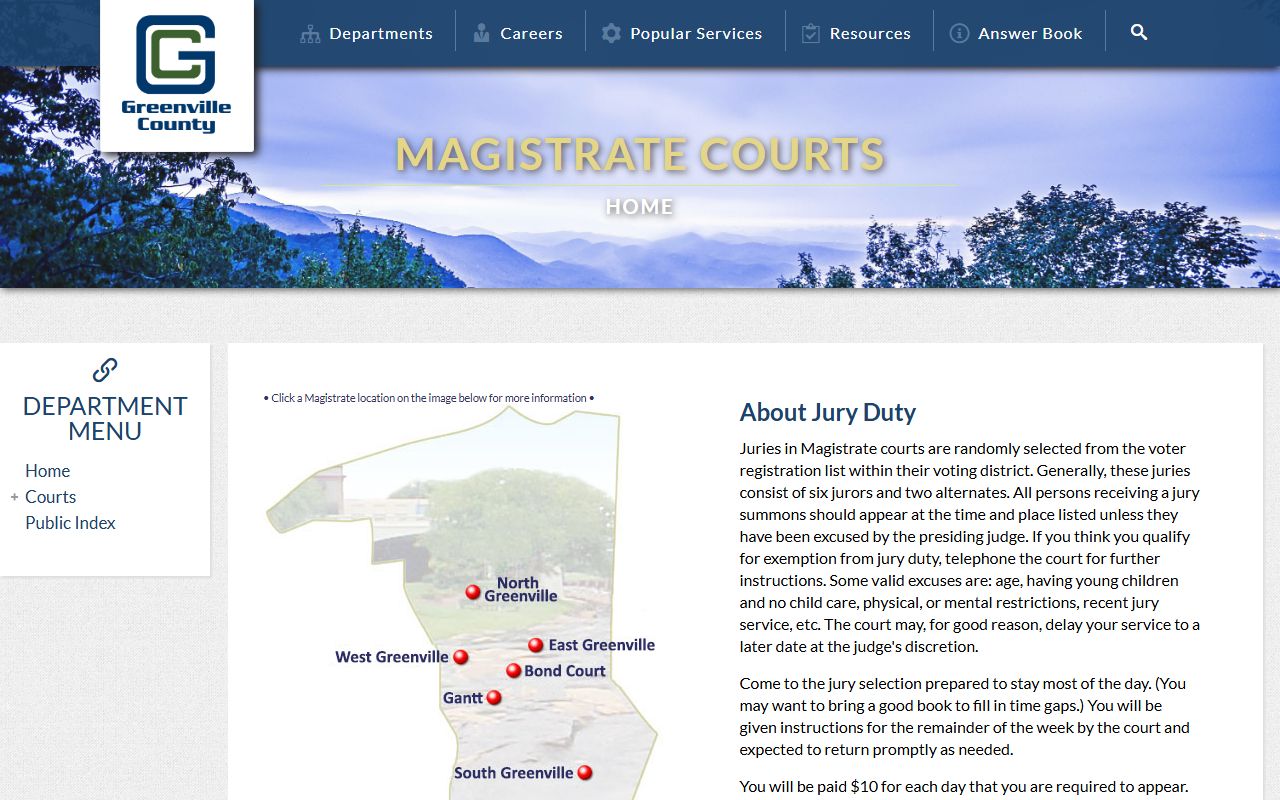 Greenville County Magistrate Courts page below the Circuit Court