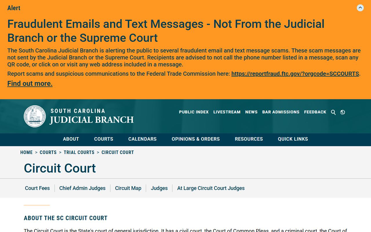 South Carolina Circuit Court overview page for Greenville County Circuit Court records
