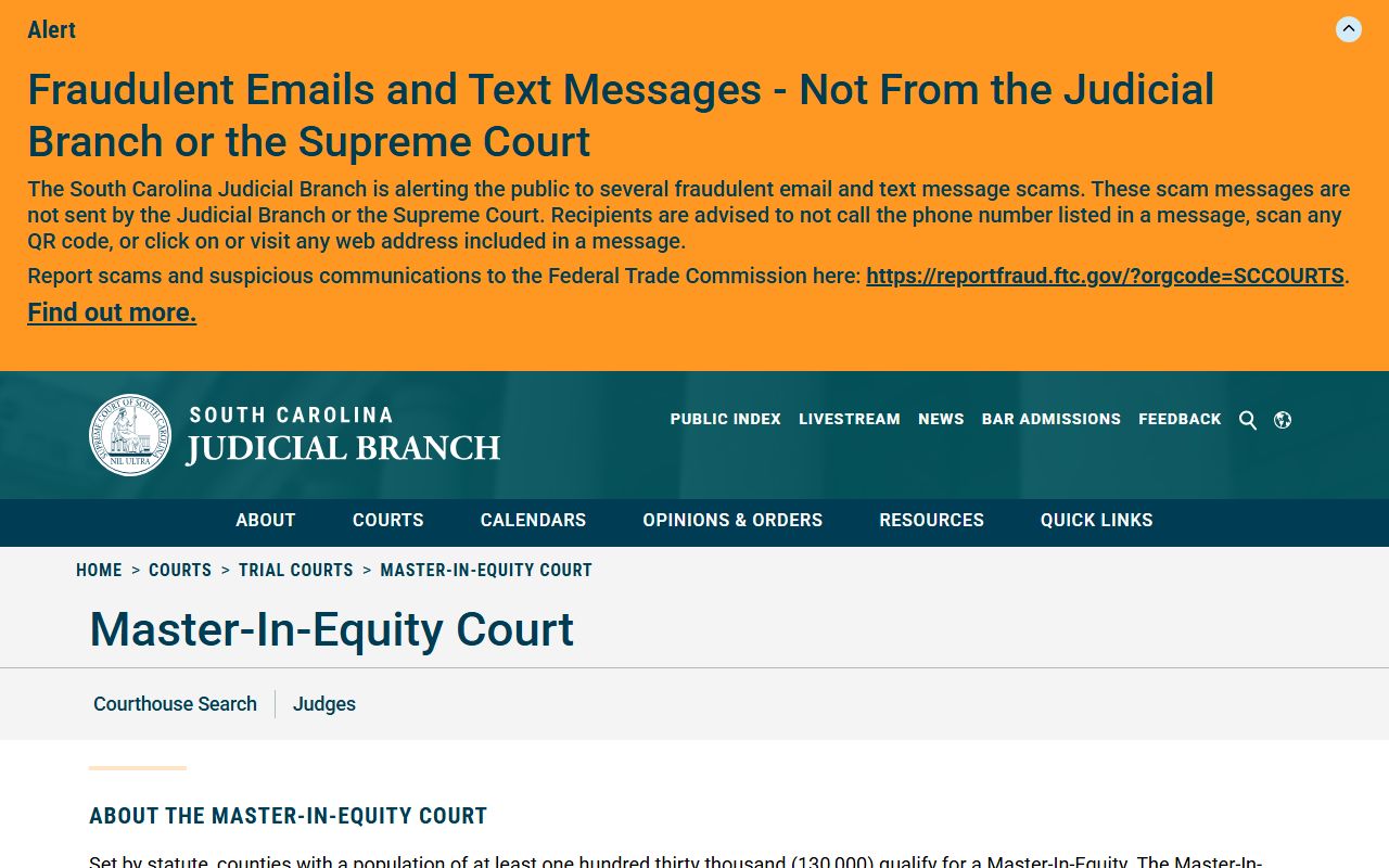 South Carolina Master-in-Equity Court page tied to Greenville County Circuit Court