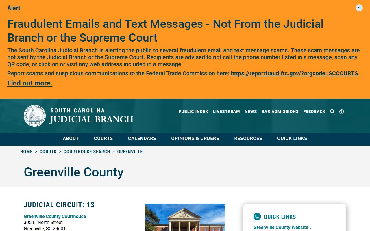 South Carolina Judicial Branch Greenville County Court records page