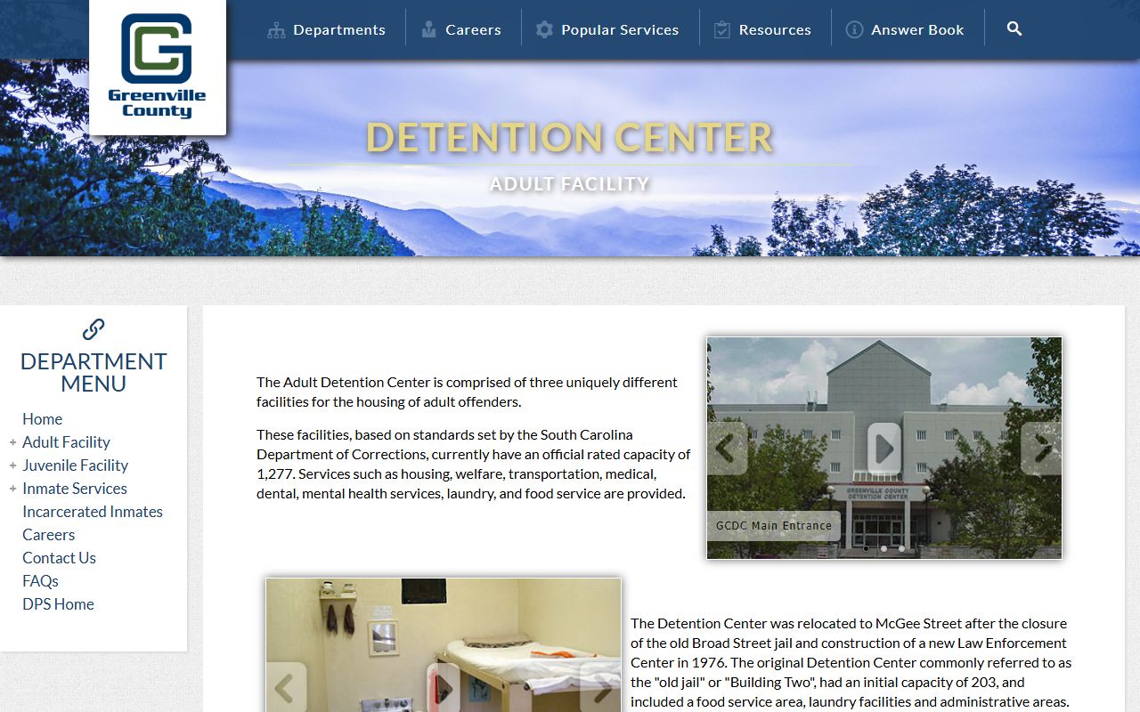 Greenville County inmate population adult detention facility buildings and capacity