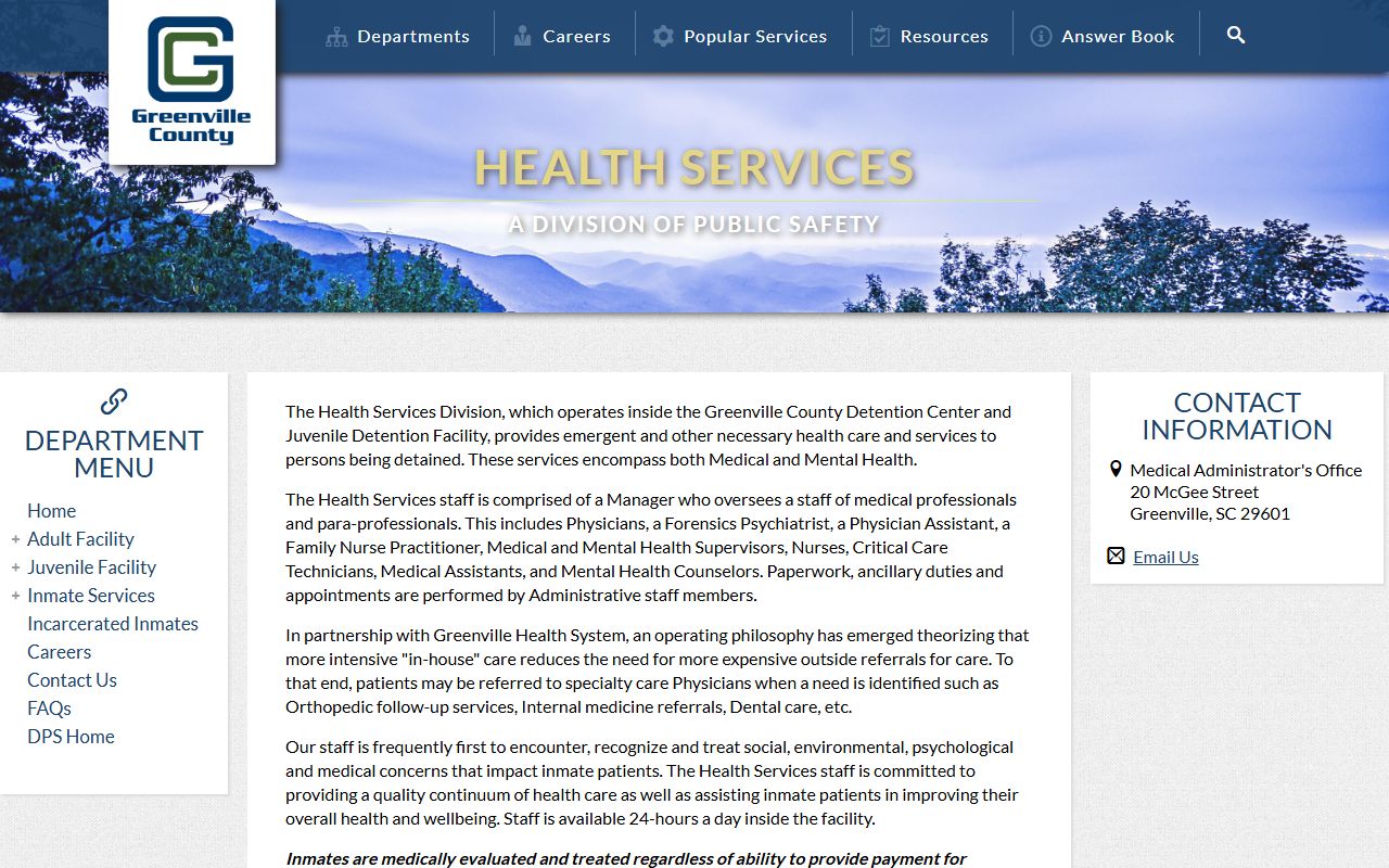 Greenville County inmate population jail medical and mental-health services