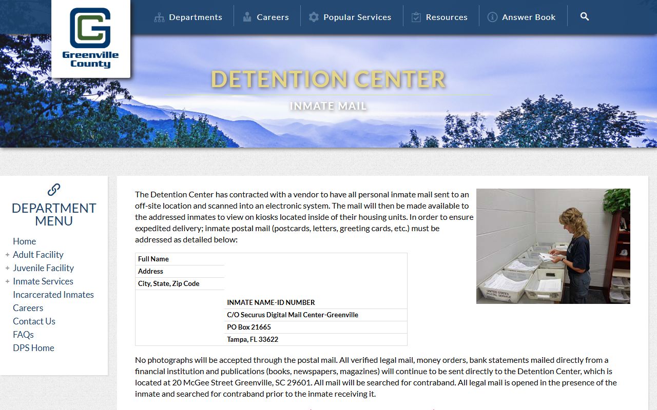 Greenville County inmate records mail rules Securus digital mail