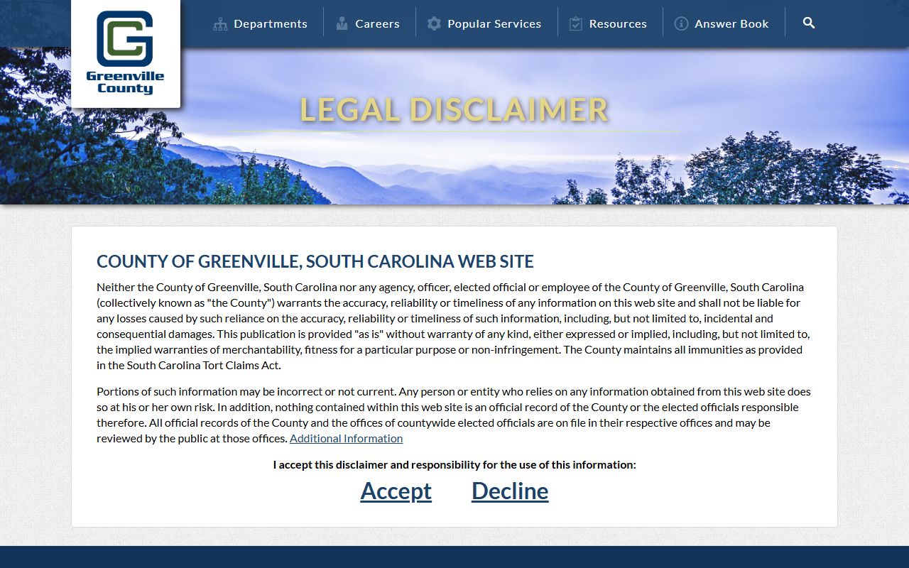 Greenville County marriage license search page for marriage and divorce records