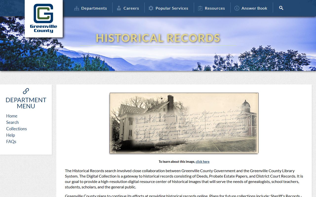 Greenville County historical records page for older public records and archives