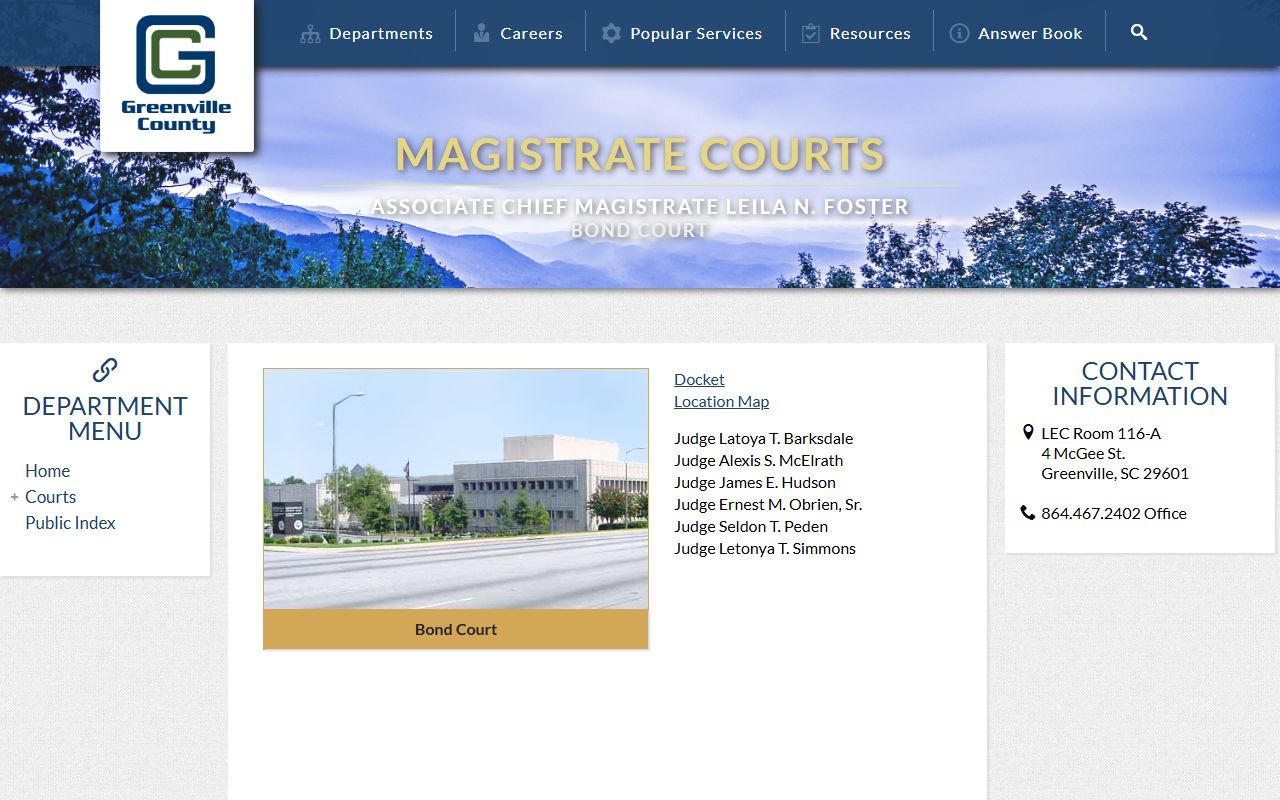 Greenville County Bond Court page for warrant records and bond hearings
