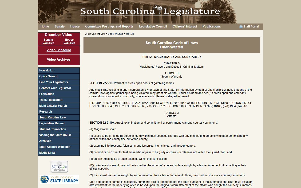 South Carolina Code Title 22 Chapter 5 summary court first-offense expungement for Greenville County warrant records