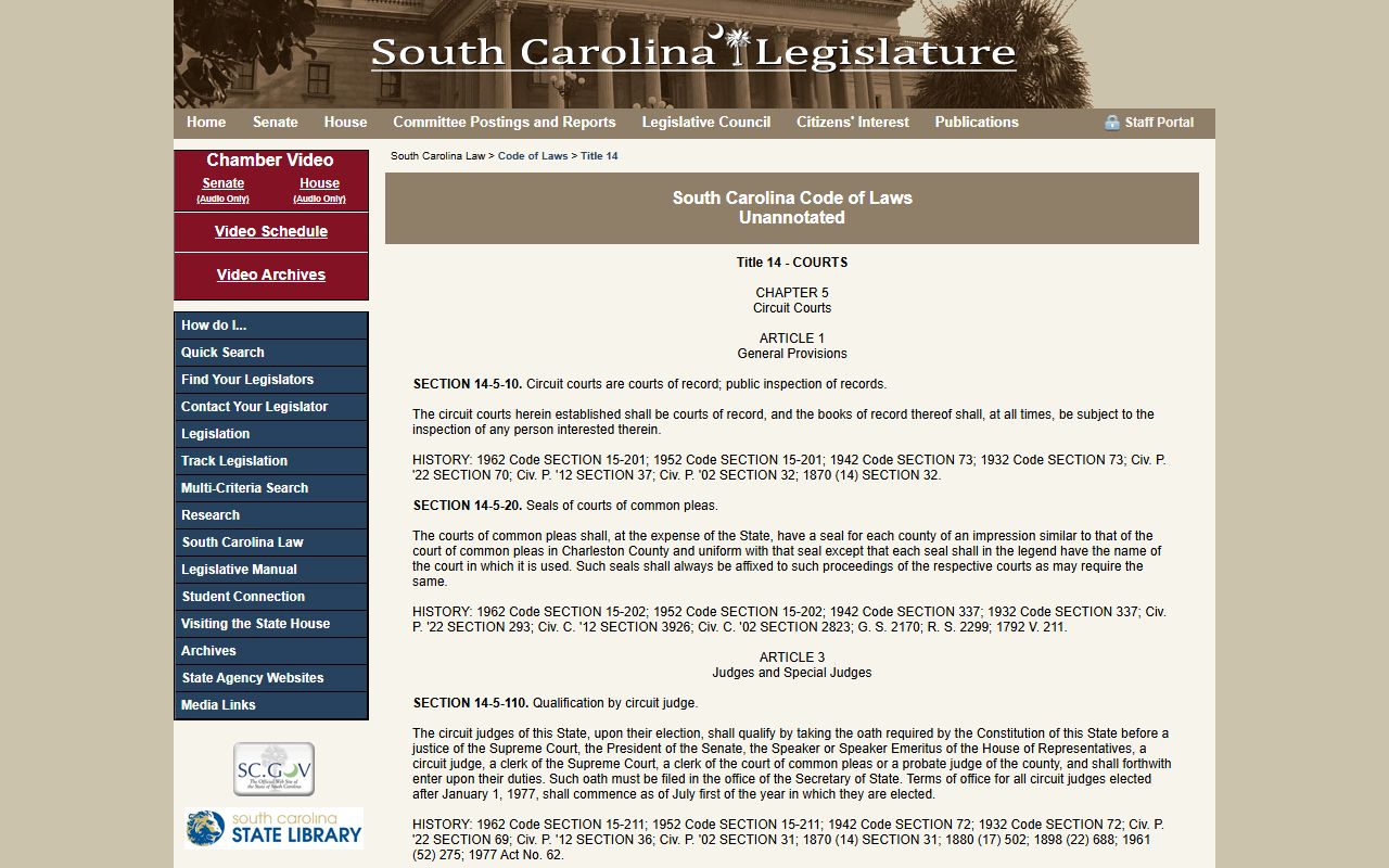 South Carolina Code Title 14 Chapter 5 Circuit Courts for Greenville County warrant records